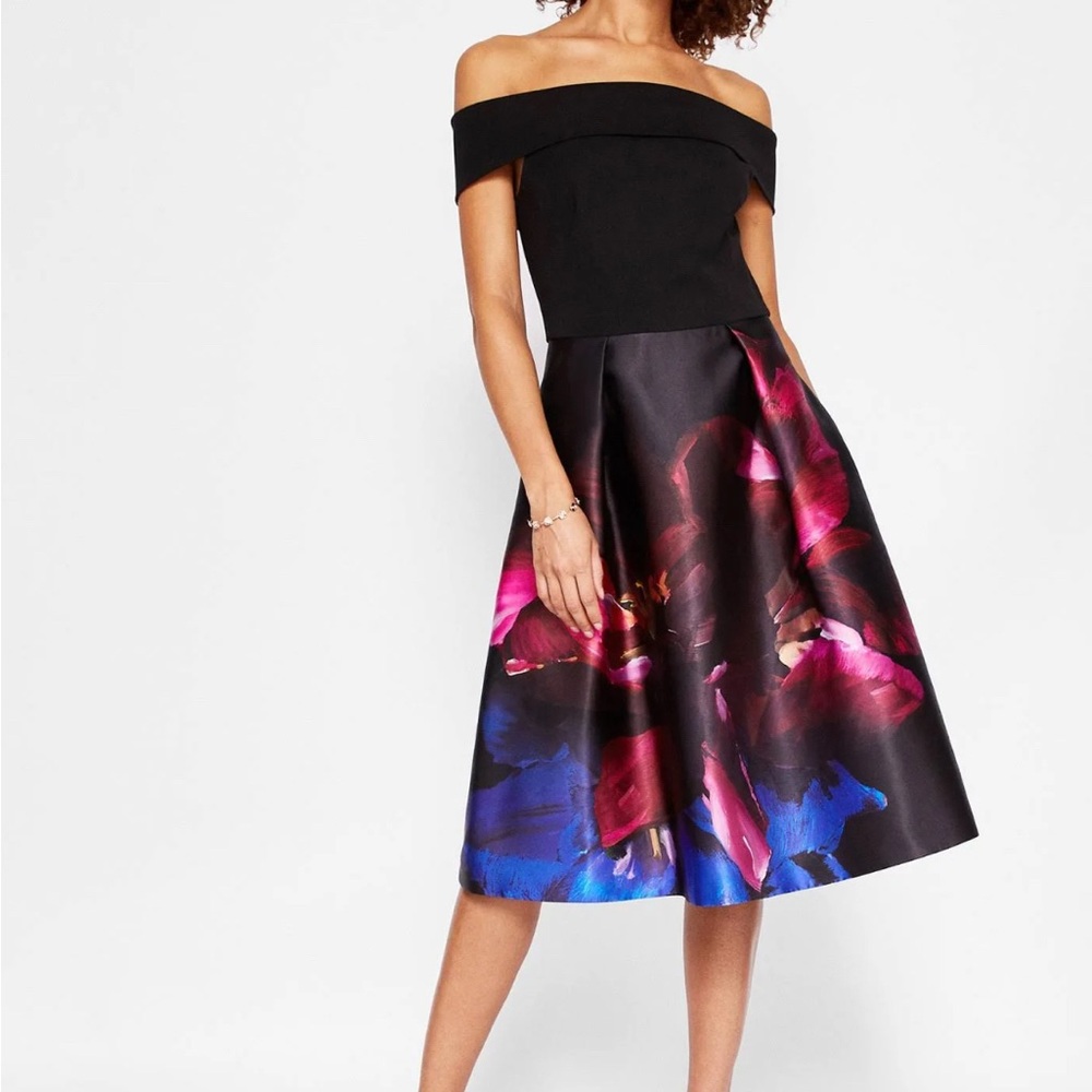 Ted Baker Blue and Purple Midi A-Line Skirt